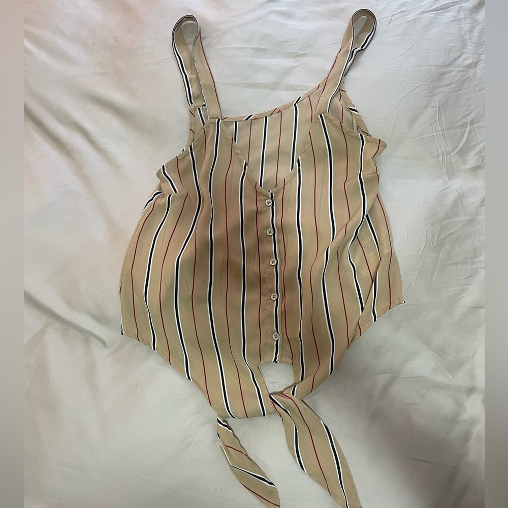 Small Guess Tan Striped Summer Dress Shirt
